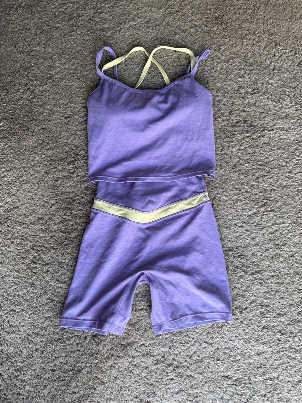 Vitality Lavender Active Shorts Set with Pale Yellow Trim